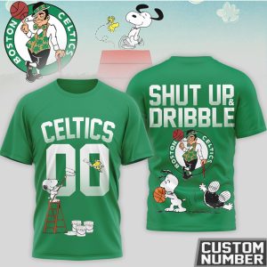 Snoopy x Boston Celtics Custom Number Shut Up and Dribble Celtics Fan T Shirt Snoopy x Boston Celtics Custom Number Shut Up and Dribble Celtics Fan T Shirt