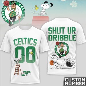 Snoopy x Boston Celtics Custom Number Shut Up and Dribble Celtics Fan T Shirt