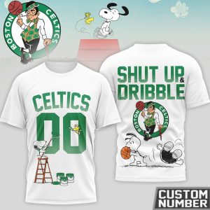 Snoopy x Boston Celtics Custom Number Shut Up and Dribble Celtics Fan T Shirt
