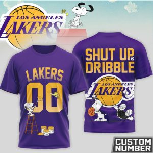 Snoopy x Los Angeles Lakers Custom Number Shut Up and Dribble Lakers Fan T Shirt Snoopy x Los Angeles Lakers Custom Number Shut Up and Dribble Lakers Fan T Shirt
