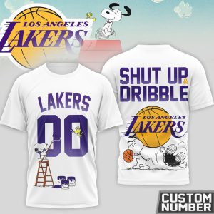 Snoopy x Los Angeles Lakers Custom Number Shut Up and Dribble Lakers Fan T Shirt