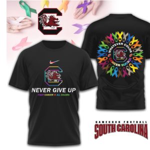 South Carolina Gamecocks Fight Cancer Never Give Up Graphic Garnet Black T Shirt