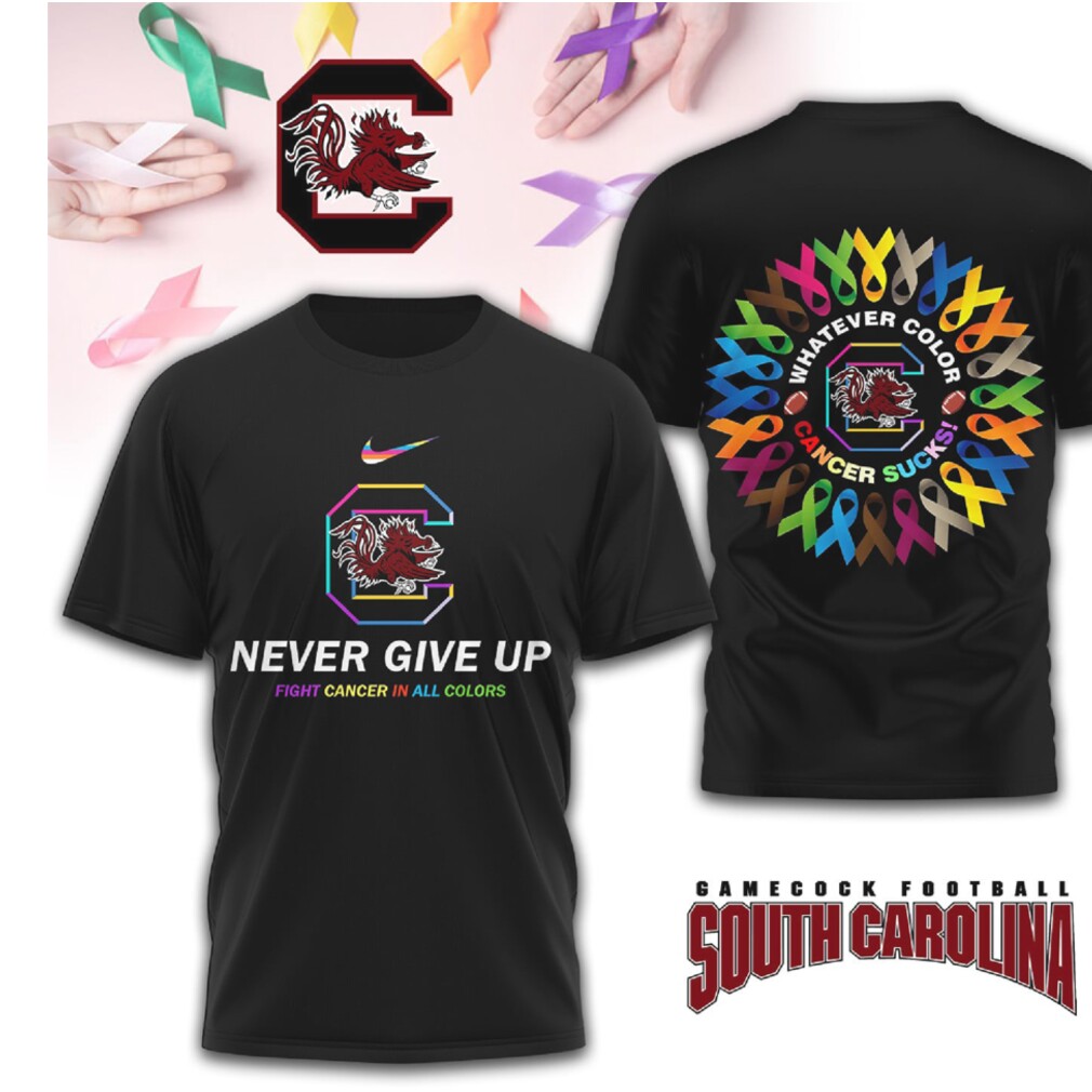 South Carolina Gamecocks Fight Cancer Never Give Up Graphic Garnet Black T Shirt South Carolina Gamecocks Fight Cancer Never Give Up Graphic Garnet Black T Shirt