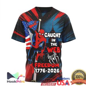 Spider Man 250 Years of Freedom 1776 2026 American Flag Superhero T Shirt