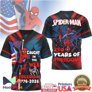 Spider Man 250 Years of Freedom 1776 2026 American Flag Superhero T Shirt