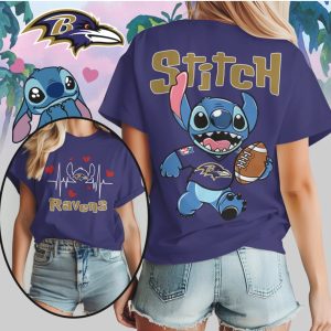 Stitch Baltimore Ravens Football Heartbeat Vintage Purple Fan Gear Cute Character T Shirt
