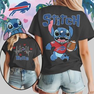 Stitch Buffalo Bills Football Heartbeat Graphic Blue Red Cute Character Fan T Shirt Stitch Buffalo Bills Football Heartbeat Graphic Blue Red Cute Character Fan T Shirt