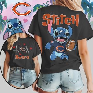 Stitch Chicago Bears Football Heartbeat Sport Navy Orange Cute Fan Apparel T Shirt Stitch Chicago Bears Football Heartbeat Sport Navy Orange Cute Fan Apparel T Shirt