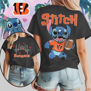 Stitch Cincinnati Bengals Football Heartbeat Unisex Orange Black Cute Disney Character T Shirt Stitch Cincinnati Bengals Football Heartbeat Unisex Orange Black Cute Disney Character T Shirt