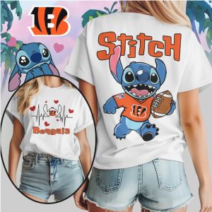 Stitch Cincinnati Bengals Football Heartbeat Unisex Orange Black Cute Disney Character T Shirt