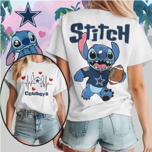 Stitch Dallas Cowboys Football Heartbeat Fan Navy Blue Grey Cute Character T Shirt