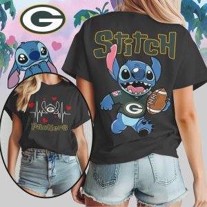 Stitch Green Bay Packers Football Heartbeat Vintage Green Gold Cute Disney T Shirt Stitch Green Bay Packers Football Heartbeat Vintage Green Gold Cute Disney T Shirt
