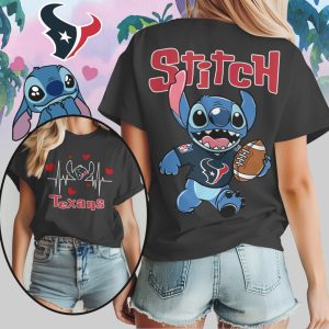 Stitch Houston Texans Football Heartbeat Graphic Navy Red White Cute Character T Shirt Stitch Houston Texans Football Heartbeat Graphic Navy Red White Cute Character T Shirt