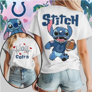 Stitch Indianapolis Colts Football Heartbeat Sport Blue White Cute Character Fan T Shirt