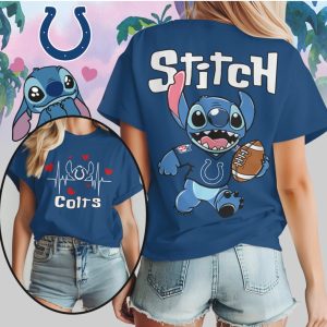 Stitch Indianapolis Colts Football Heartbeat Sport Blue White Cute Character Fan T Shirt