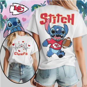 Stitch Kansas City Chiefs Football Heartbeat Custom Fan Gear Red Yellow T Shirt