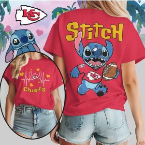 Stitch Kansas City Chiefs Football Heartbeat Custom Fan Gear Red Yellow T Shirt