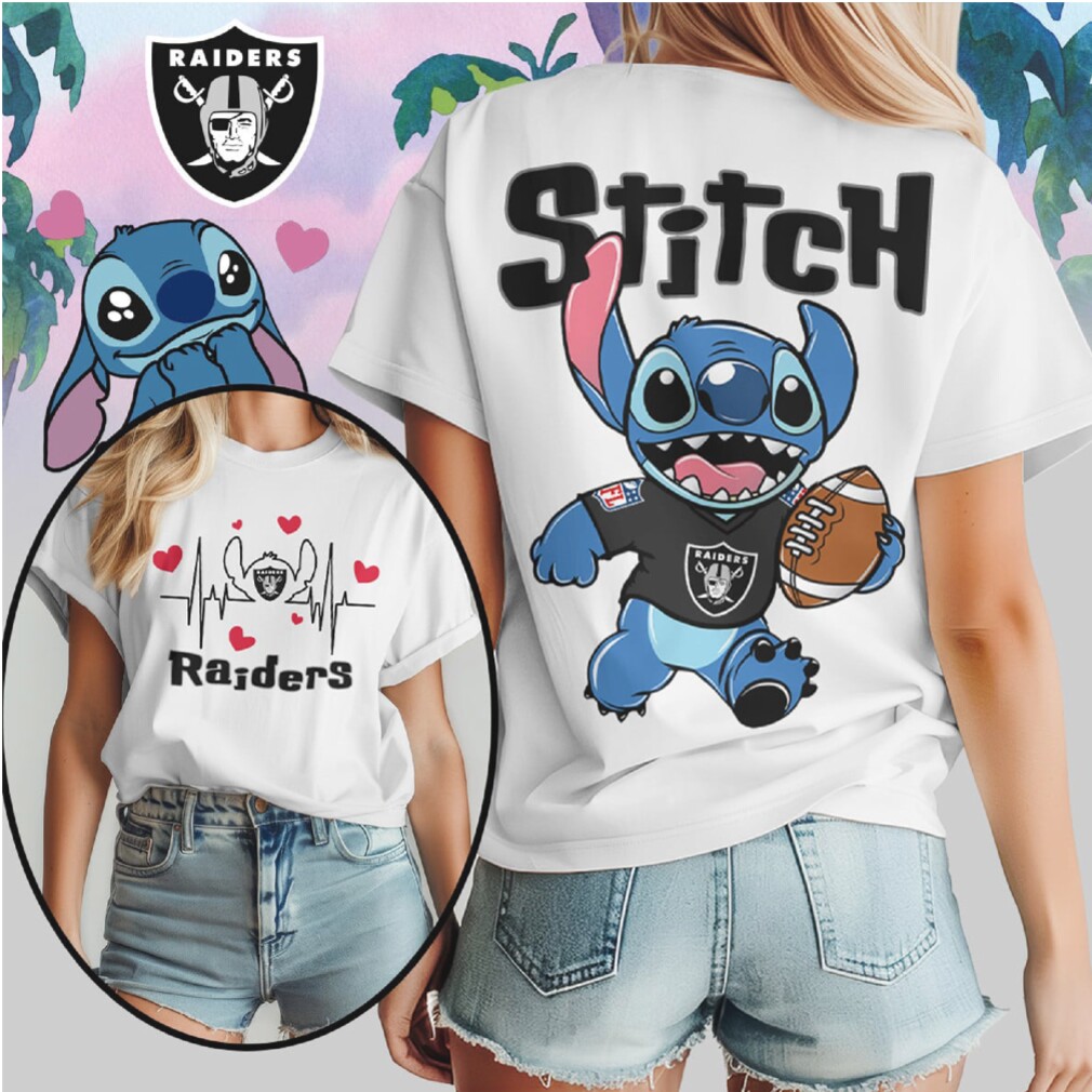 Stitch Las Vegas Raiders Football Heartbeat Graphic NFL Fan Black Silver T Shirt Stitch Las Vegas Raiders Football Heartbeat Graphic NFL Fan Black Silver T Shirt
