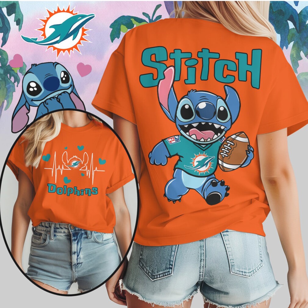 Stitch Miami Dolphins Football Heartbeat Tropical Team Spirit Aqua Orange Cute T Shirt Stitch Miami Dolphins Football Heartbeat Tropical Team Spirit Aqua Orange Cute T Shirt