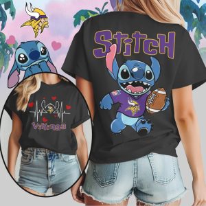 Stitch Minnesota Vikings Football Heartbeat Fan Purple Gold Cute Character Football T Shirt Stitch Minnesota Vikings Football Heartbeat Fan Purple Gold Cute Character Football T Shirt