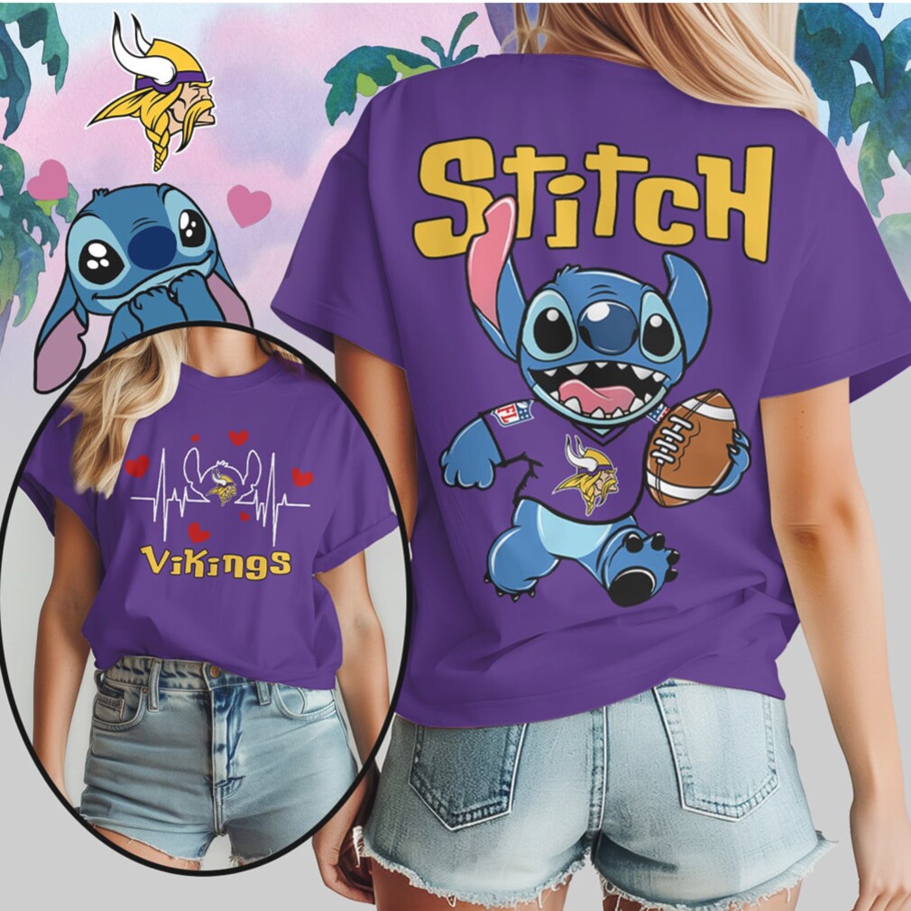 Stitch Minnesota Vikings Football Heartbeat Fan Purple Gold Cute Character Football T Shirt Stitch Minnesota Vikings Football Heartbeat Fan Purple Gold Cute Character Football T Shirt