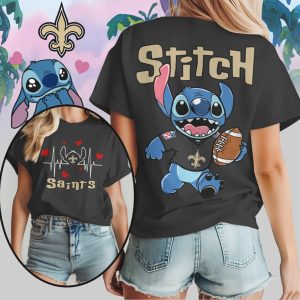 Stitch New Orleans Saints Football Heartbeat Fleur De Lis Fan Black T Shirt Stitch New Orleans Saints Football Heartbeat Fleur De Lis Fan Black T Shirt