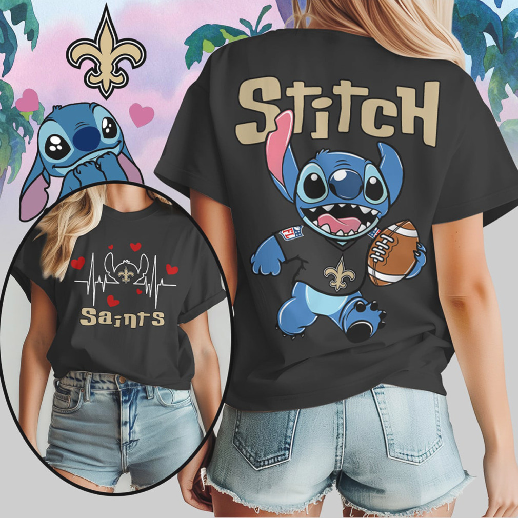 Stitch New Orleans Saints Football Heartbeat Fleur De Lis Fan Black T Shirt Stitch New Orleans Saints Football Heartbeat Fleur De Lis Fan Black T Shirt