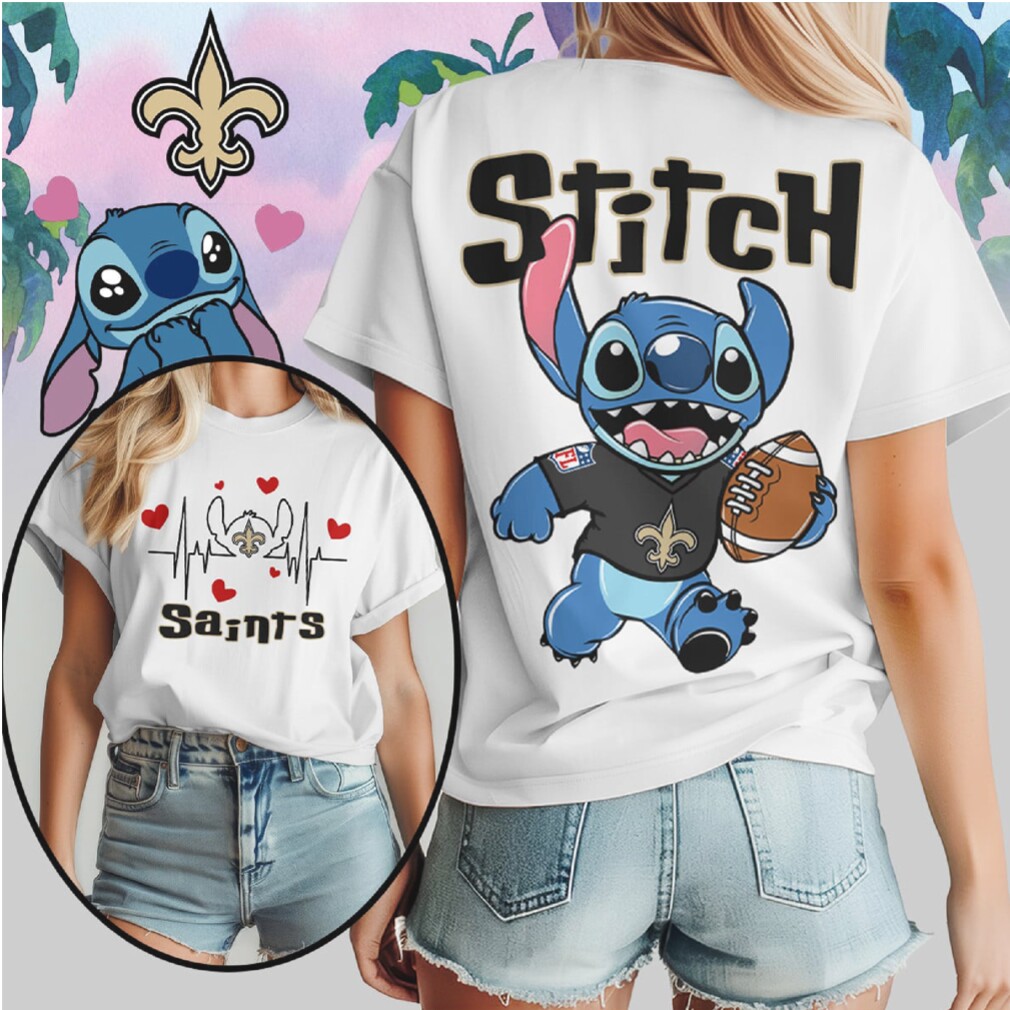 Stitch New Orleans Saints Football Heartbeat Fleur De Lis Fan Black T Shirt Stitch New Orleans Saints Football Heartbeat Fleur De Lis Fan Black T Shirt