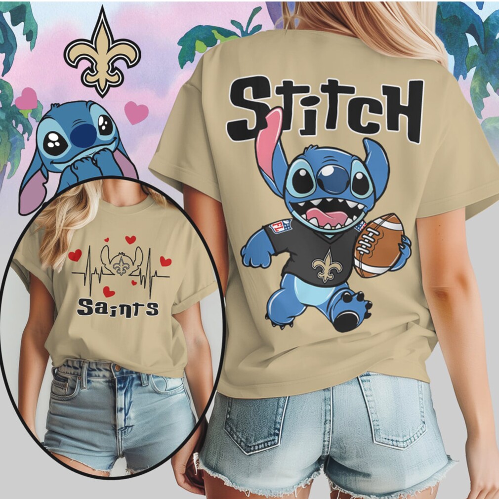 Stitch New Orleans Saints Football Heartbeat Fleur De Lis Fan Black T Shirt Stitch New Orleans Saints Football Heartbeat Fleur De Lis Fan Black T Shirt