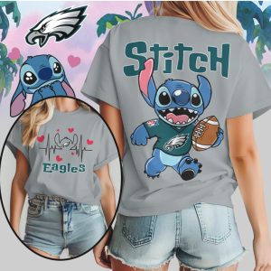 Stitch Philadelphia Eagles Football Heartbeat Cute Sports Fan Midnight Green Disney T Shirt