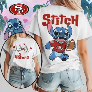 Stitch San Francisco 49ers Football Heartbeat Game Day Outfit Red Gold T Shirt