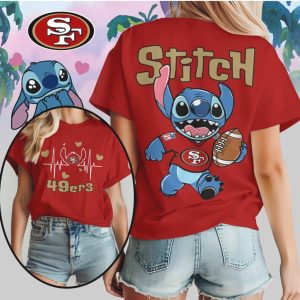 Stitch San Francisco 49ers Football Heartbeat Game Day Outfit Red Gold T Shirt