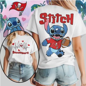 Stitch Tampa Bay Buccaneers Football Heartbeat Pirate Fan Gear Red Pewter T Shirt