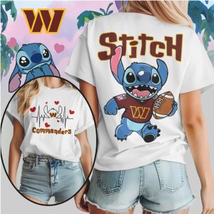Stitch Washington Commanders Football Heartbeat Team Pride Burgundy Gold Cute Fan T Shirt