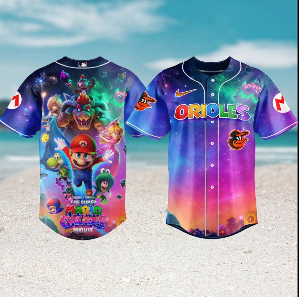 Super Mario Galaxy Movie x Baltimore Orioles Rainbow Space Baseball T Shirt Super Mario Galaxy Movie x Baltimore Orioles Rainbow Space Baseball T Shirt