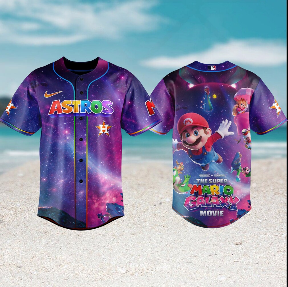 Super Mario Galaxy Movie x Houston Astros Galaxy Theme Baseball T Shirt Super Mario Galaxy Movie x Houston Astros Galaxy Theme Baseball T Shirt