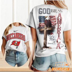 Tampa Bay Buccaneers God Bless America 250 Years of Freedom Eagle Cross T Shirt