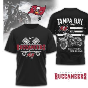 Tampa Bay Buccaneers Live to Ride Biker Theme NFL Pirate Red T Shirt