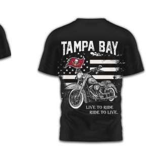 Tampa Bay Buccaneers Live to Ride Biker Theme NFL Pirate Red T Shirt