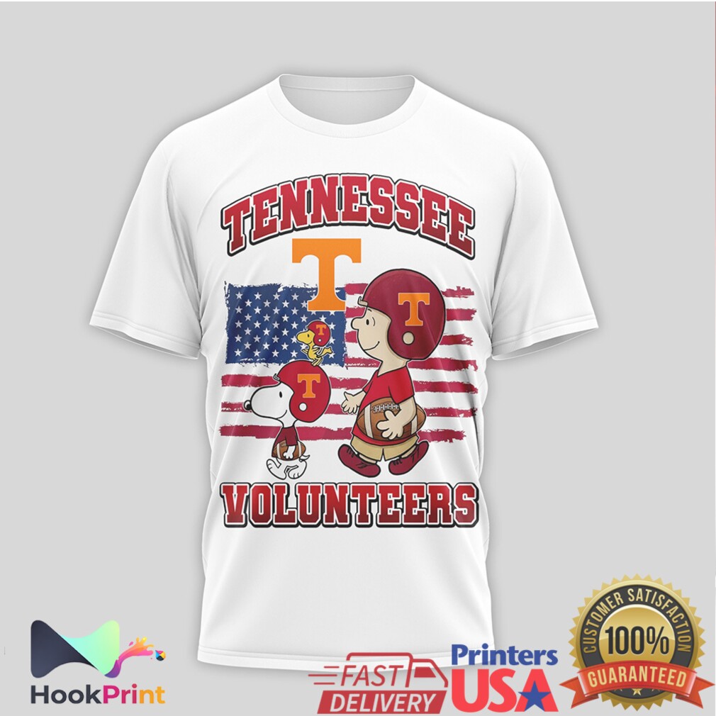 Tennessee Volunteers Snoopy Peanuts American Flag Football T Shirt Tennessee Volunteers Snoopy Peanuts American Flag Football T Shirt