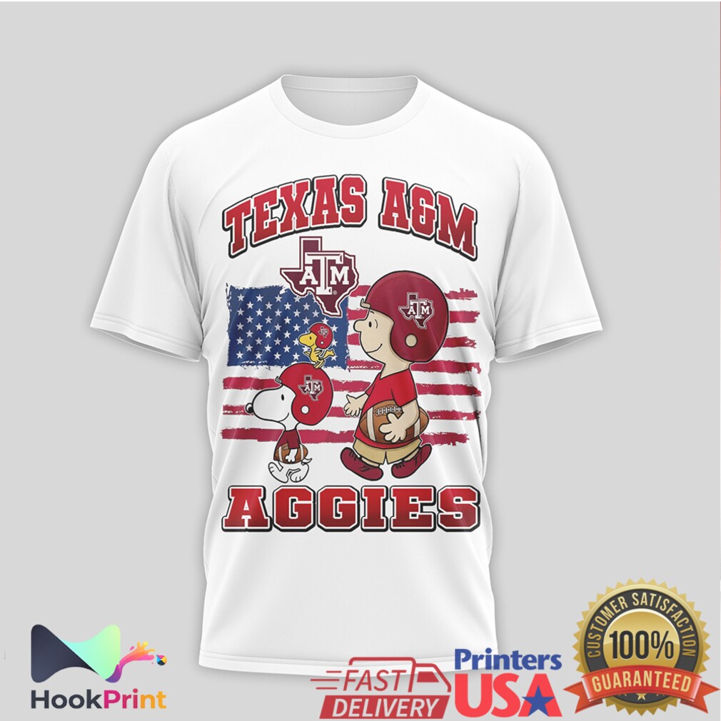 Texas A&M Aggies Snoopy Peanuts American Flag Football T Shirt Texas A&M Aggies Snoopy Peanuts American Flag Football T Shirt