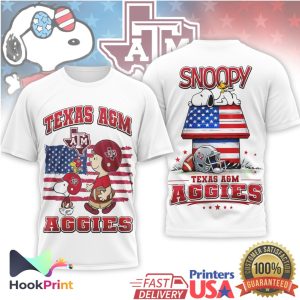 Texas A&M Aggies Snoopy Peanuts American Flag Football T Shirt