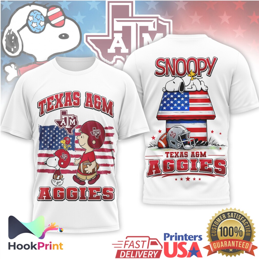 Texas A&M Aggies Snoopy Peanuts American Flag Football T Shirt Texas A&M Aggies Snoopy Peanuts American Flag Football T Shirt