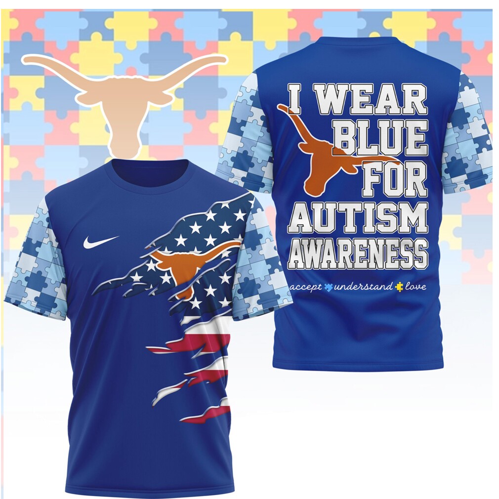 Texas Longhorns I Wear Blue For Autism Awareness T Shirt Texas Longhorns I Wear Blue For Autism Awareness T Shirt