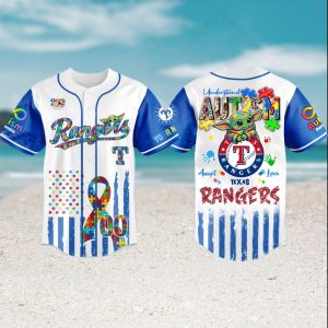 Texas Rangers Baby Yoda Autism Awareness Custom Baseball Jersey