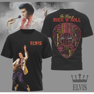 The King of Rock 'N' Roll Elvis Presley Heart Song Typography T Shirt