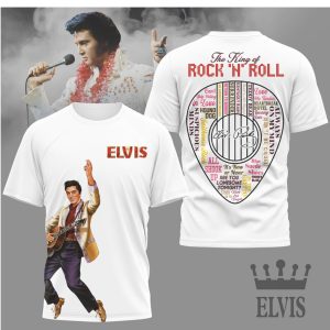 The King of Rock 'N' Roll Elvis Presley Heart Song Typography T Shirt