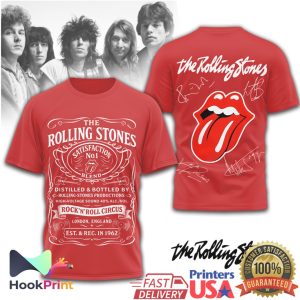 The Rolling Stones Rock N Roll Circus London 1962 Red Vintage Label T Shirt