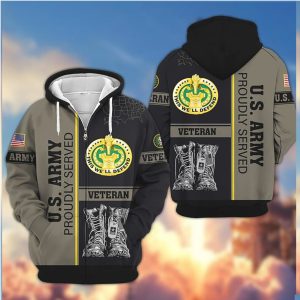 U.S. Army Proudly Served Veteran Combat Boots 3D Graphic Zip Hoodie