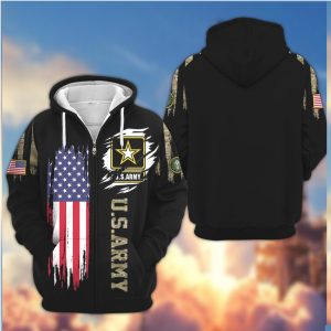 U.S. Army Star Logo Distressed American Flag 3D All Over Print Zip Hoodie